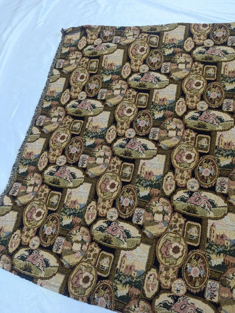 Vtg Tapestry Small Tablecloth Runner 28